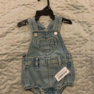 Old Navy Light Blue Baby Girl Overalls with Heart Detail Size 0-3 months NWT